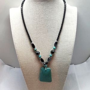 Necklace Hematite and Turquoise 18 inch